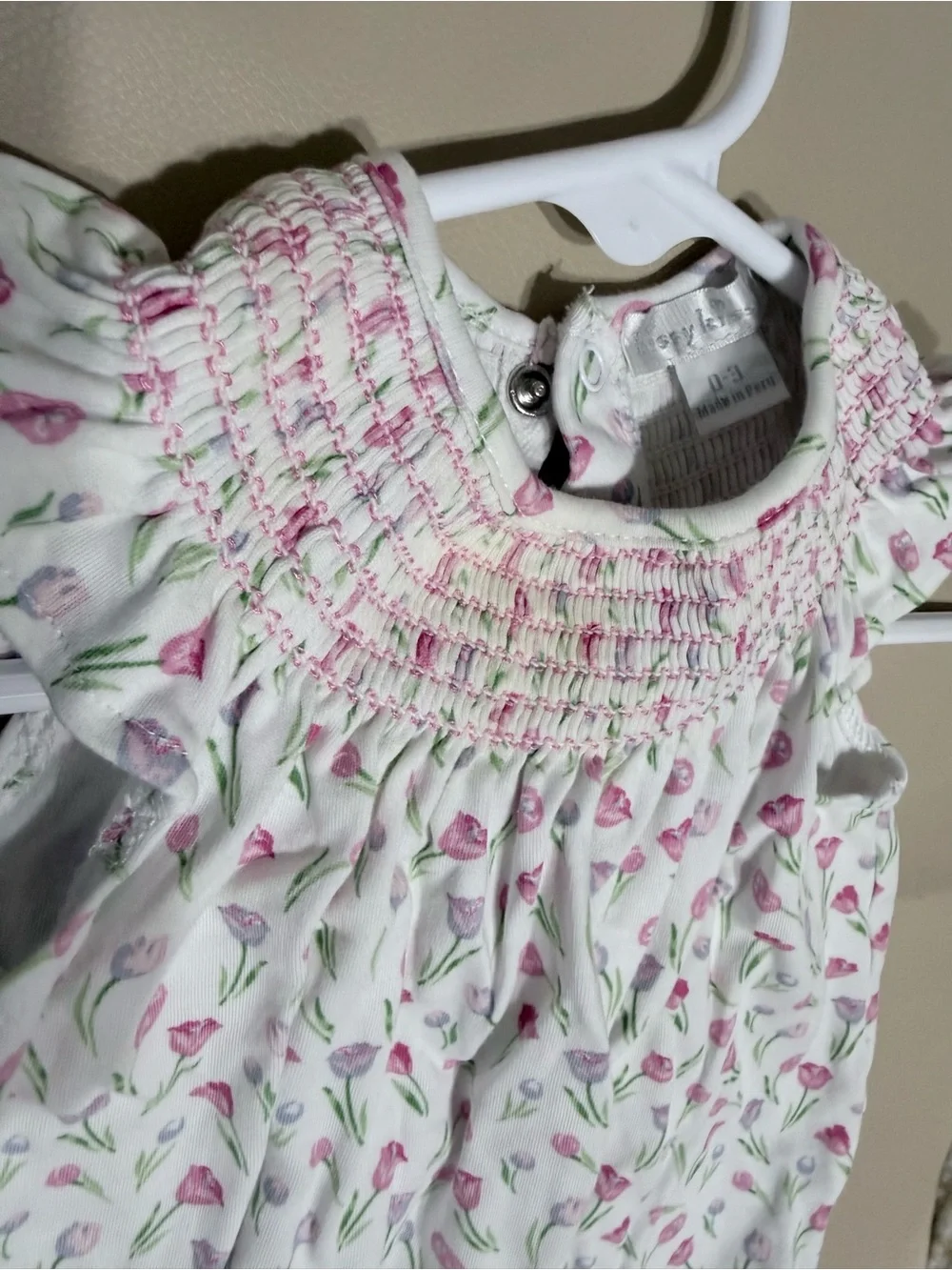 Free Add On With Purchase Floral Smocked Romper - Pink & Green Tulips (stain)
